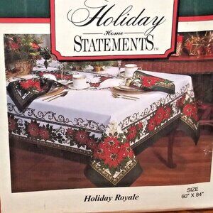 Christmas Table-Cloth Fabric 60" x 84" Poinsettias NEW Holiday Statements Home